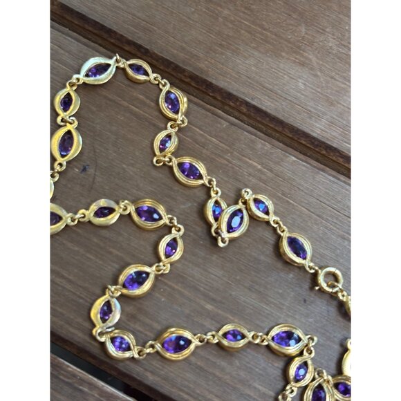 Gold-Tone Necklace With Purple Gemstones - Picture 3 of 12